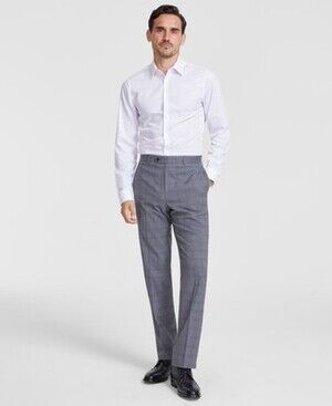 Michael Kors Classic Fit Fall Pattern Pants Men's 40Wx34L Gray Plaid Button Zip